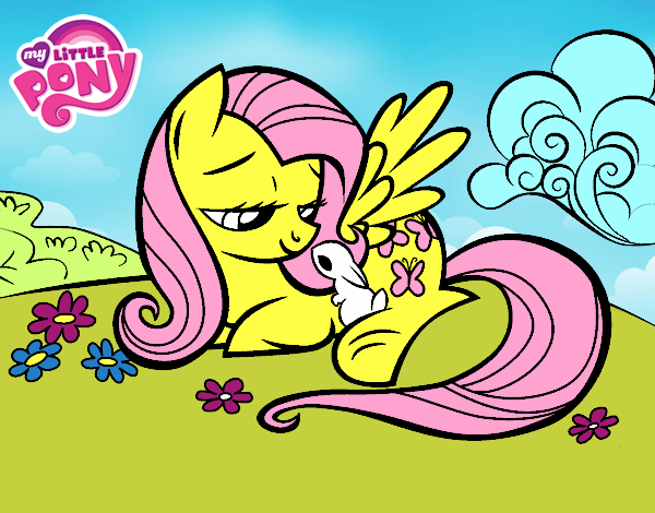 Fluttershy con un conejito