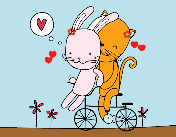 Gatito y Conejito enamorados