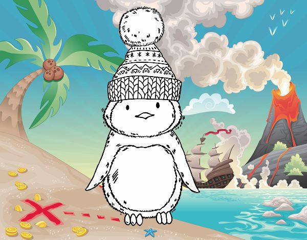 Pingüino con gorro de invierno