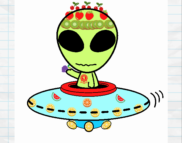 alien probando la fruta por primera vez
