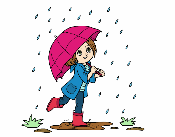 Niña con paraguas bajo la lluvia