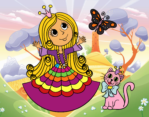 Princesa con gato y mariposa