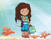 Niña con compras de verano