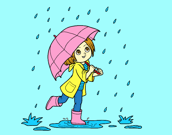 Niña con paraguas bajo la lluvia