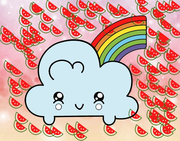 Nube con arco iris kawaii