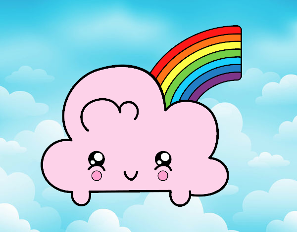 Nube con arco iris kawaii