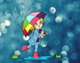 Niña con paraguas bajo la lluvia