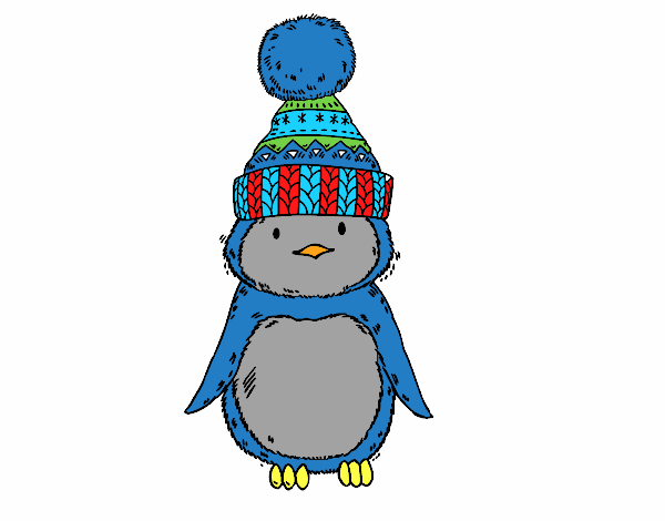 Pingüino con gorro de invierno