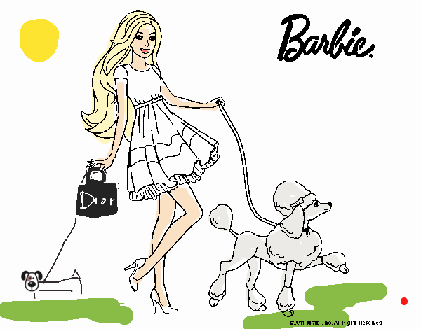 Barbie paseando a su mascota