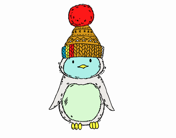 Pingüino con gorro de invierno