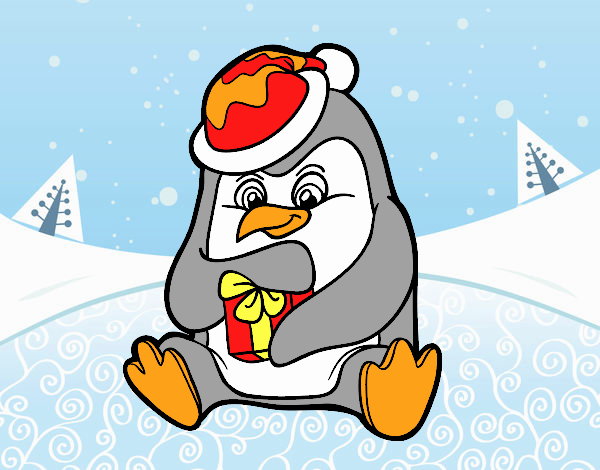 Un pingüino con regalo de Navidad