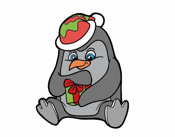 Un pingüino con regalo de Navidad