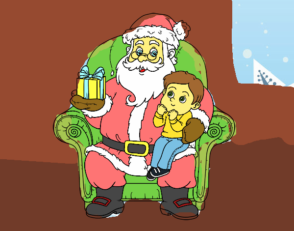 Papá Noel y niño en Navidad