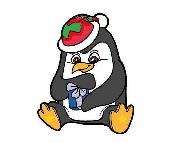 Un pingüino con regalo de Navidad