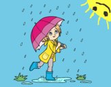 Niña con paraguas bajo la lluvia