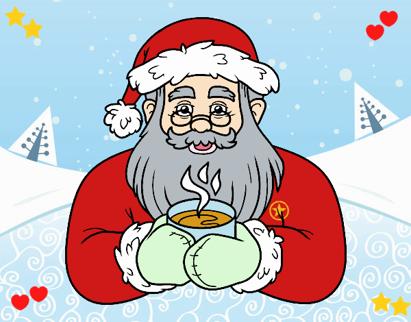 Papá Noel con taza de café