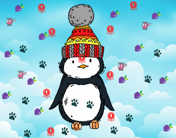 Pingüino con gorro de invierno