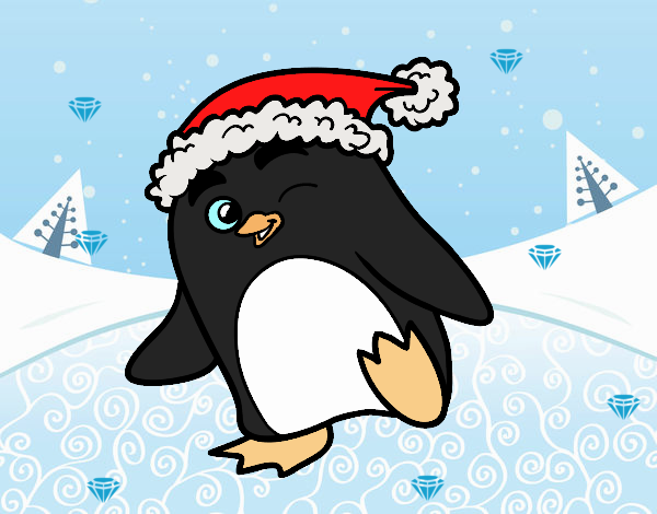 Pingüino con gorro de Navidad