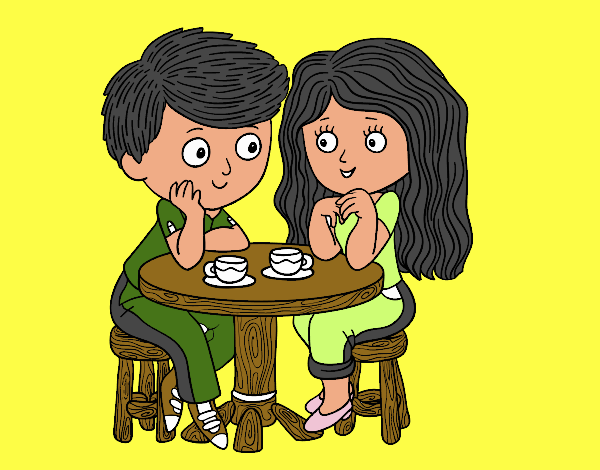 Niños tomando café