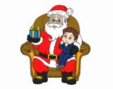Papá Noel y niño en Navidad