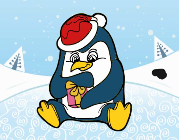 Un pingüino con regalo de Navidad