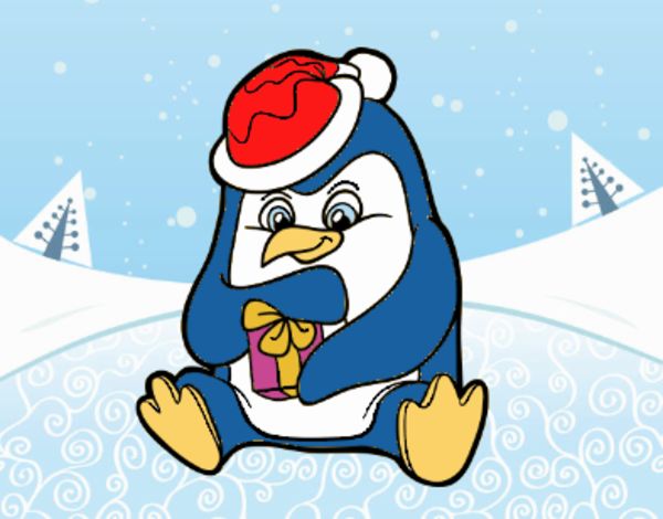 Un pingüino con regalo de Navidad