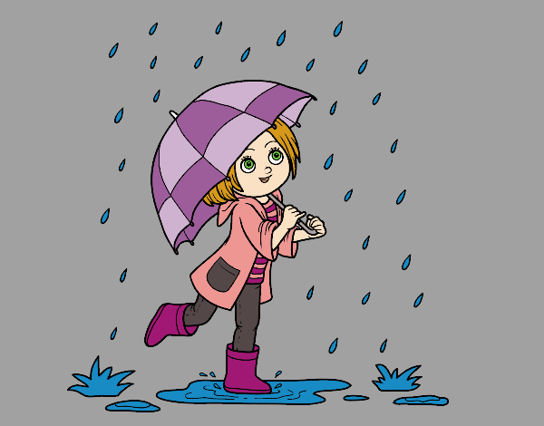 Niña con paraguas bajo la lluvia