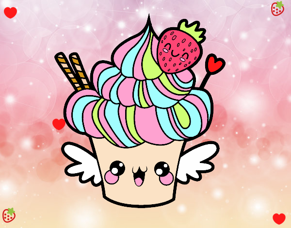 Cupcake kawaii con fresa