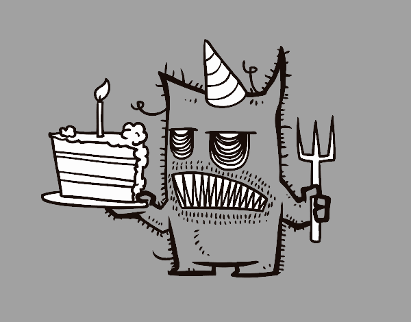Monstruo con tarta de cumpleaños