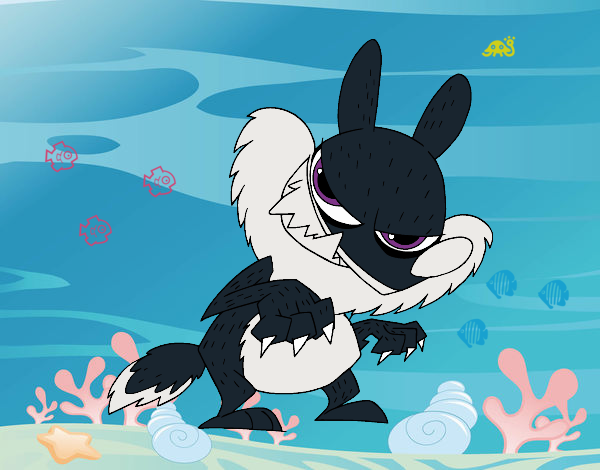 Lobo negro bajo el agua