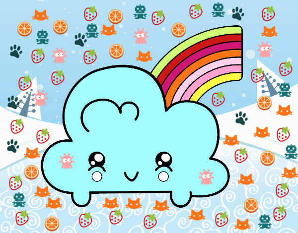 Nube con arco iris kawaii