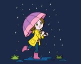 Niña con paraguas bajo la lluvia