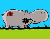 Hipopótamo con flores