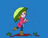 Niña con paraguas bajo la lluvia