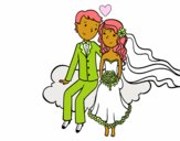 Recién casados en una nube