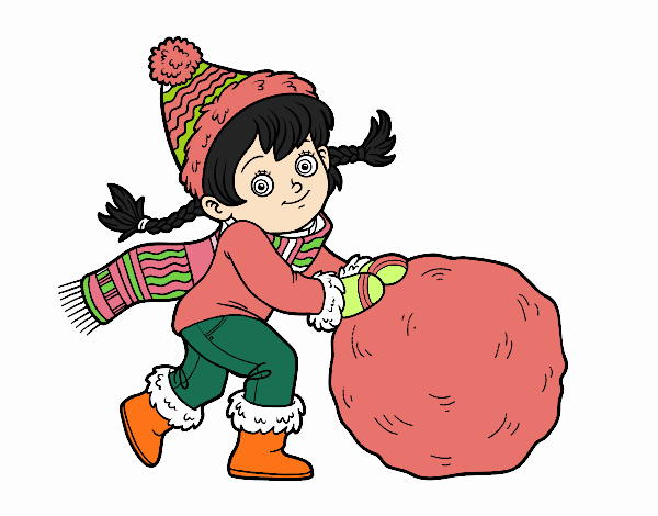 Niña con gran bola de nieve