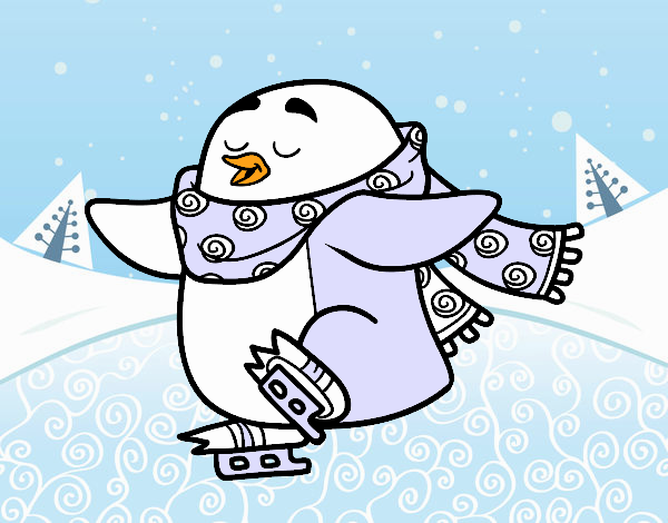 Pingüino patinando sobre hielo