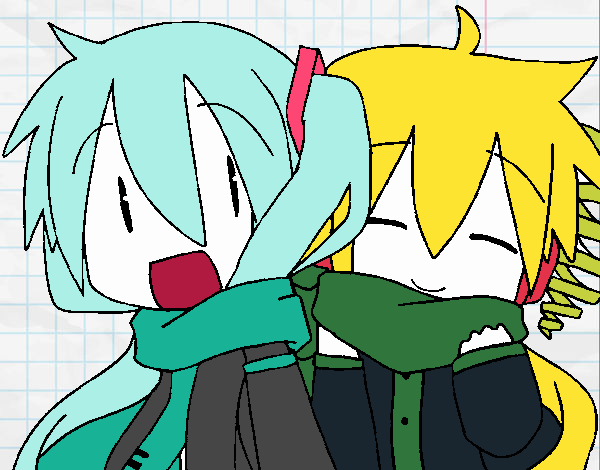 Miku y Len con bufanda