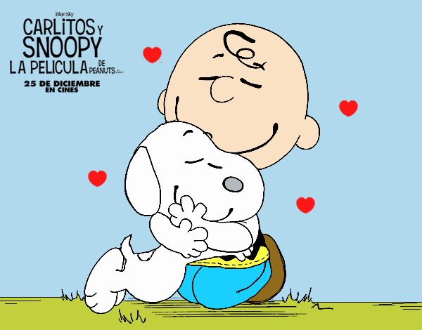 Snoopy y Carlitos abrazados