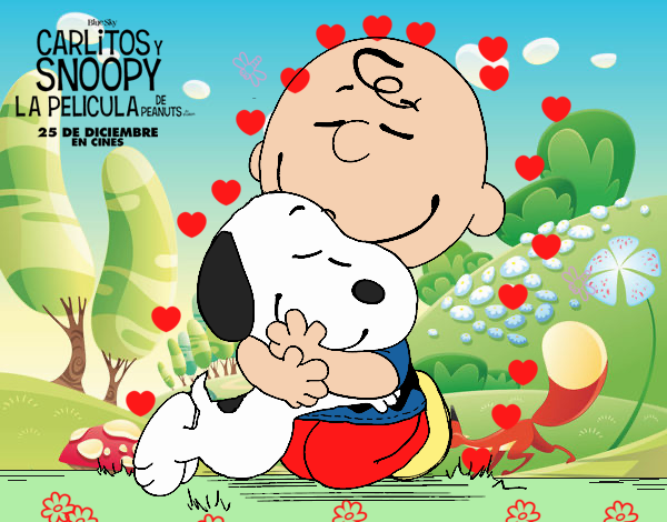 Snoopy y Carlitos abrazados