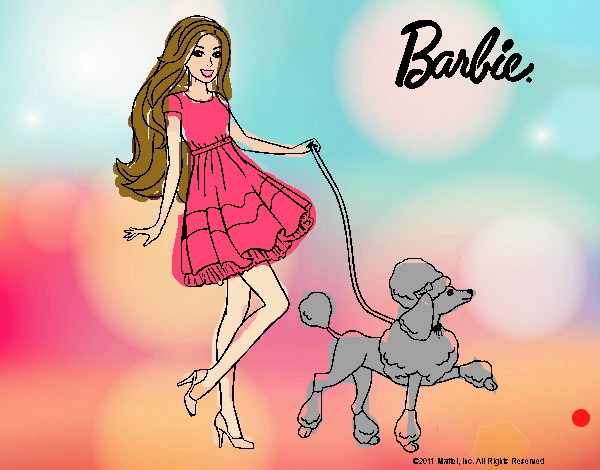 Barbie paseando a su mascota