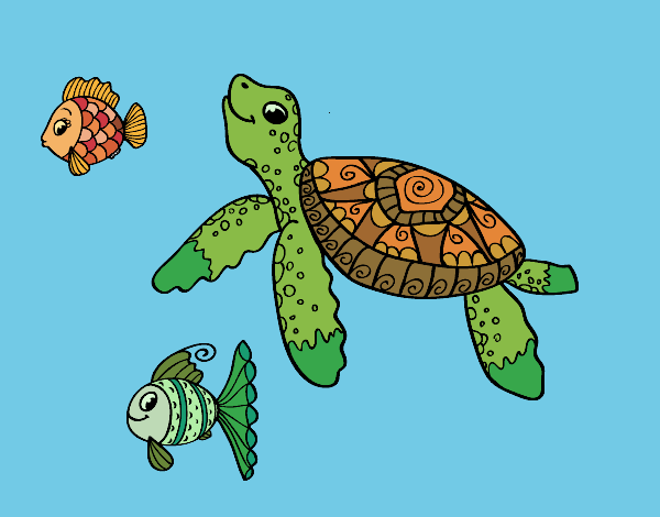 Dibujo de Tortuga de mar con peces pintado por en Dibujos.net el día 18 ...