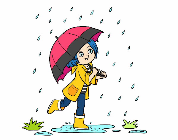 Niña con paraguas bajo la lluvia