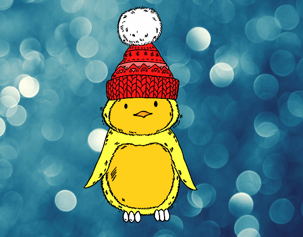 Pingüino con gorro de invierno