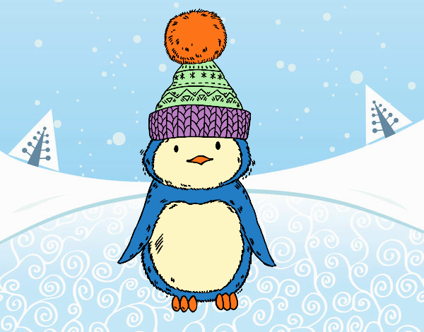 Pingüino con gorro de invierno