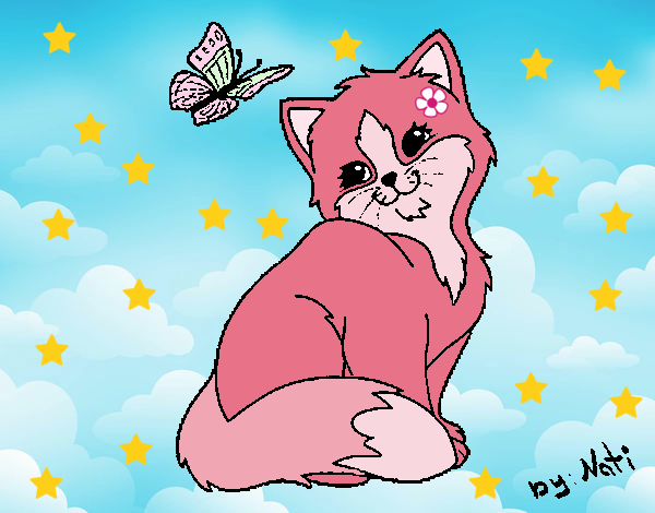 Gatito y mariposa