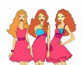 Barbie y sus amigas vestidas de fiesta