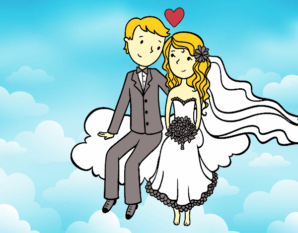 Recién casados en una nube