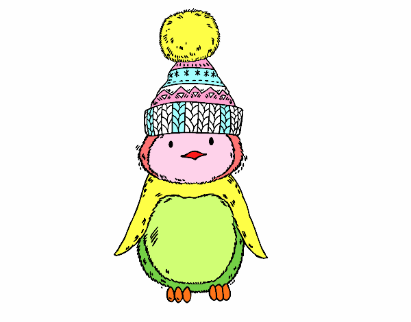 Pingüino con gorro de invierno