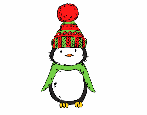 Pingüino con gorro de invierno